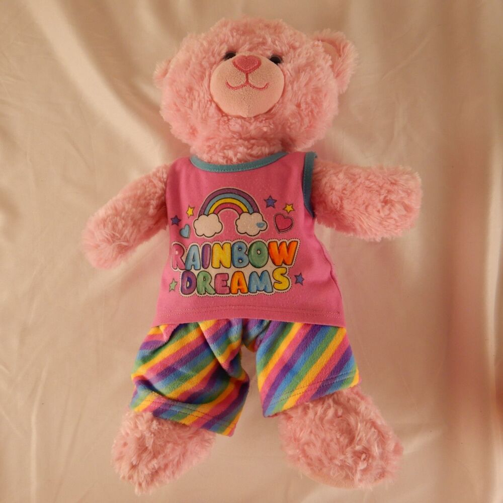 BAB Pink Bear Blue Eyes Rainbow outfit Build-a-Bear